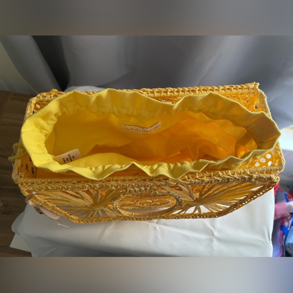 NEW House of Harlow Handwoven Hand Bag Purse Raffia Yellow Gold Vacation Resort - Picture 9 of 13